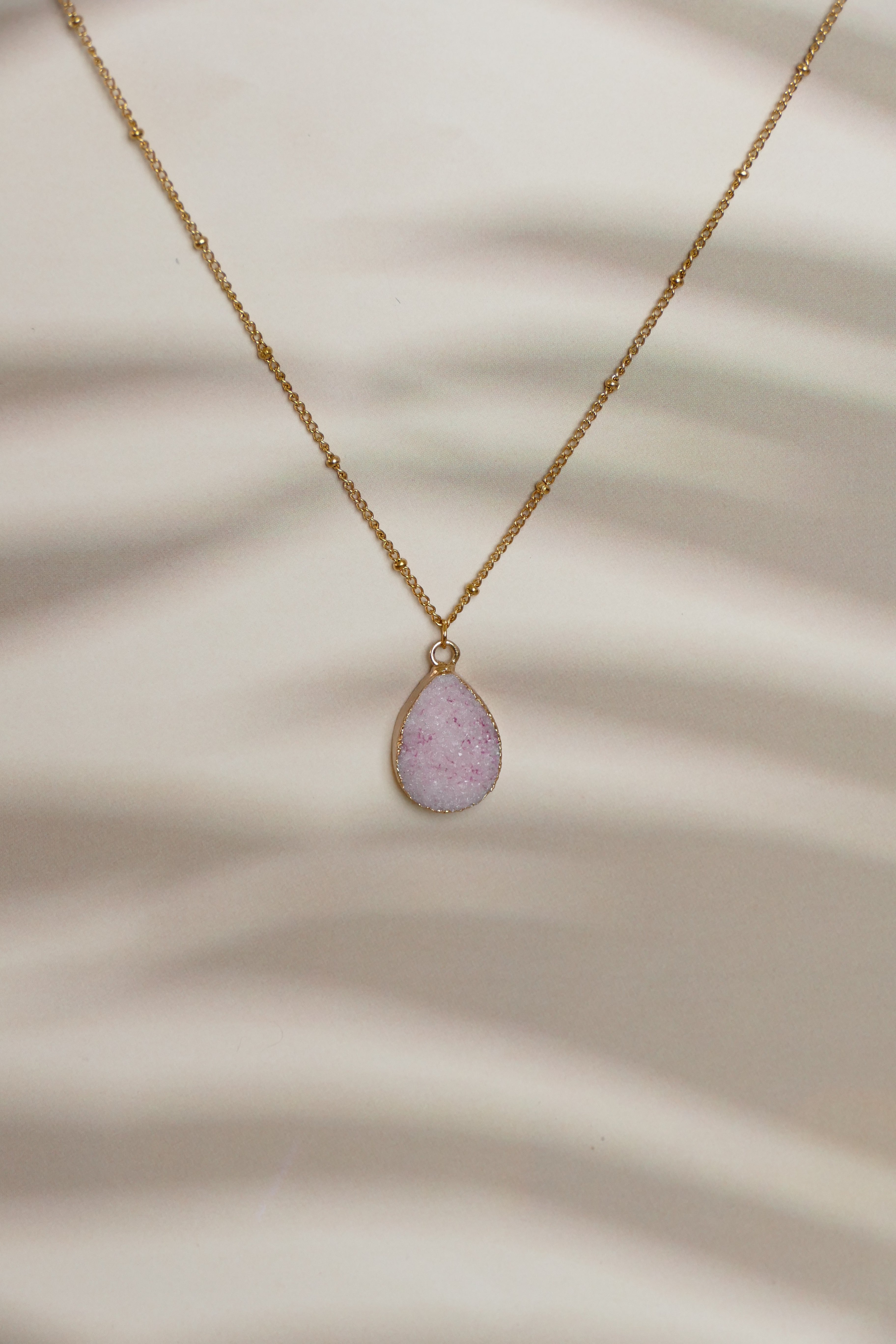 Pink Tiny Druzy Raw Crystal Diffusing Necklace