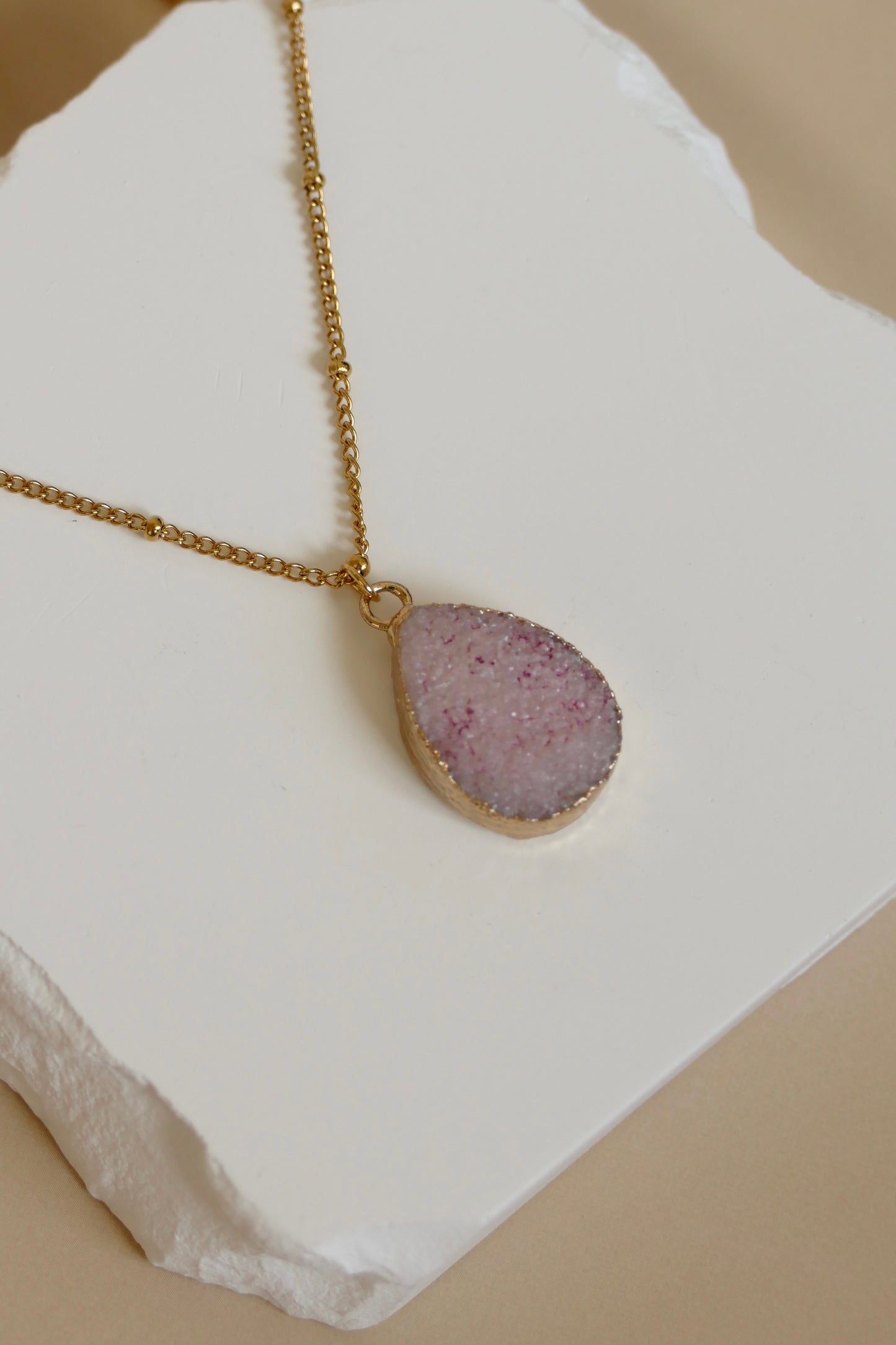 Pink Tiny Druzy Raw Crystal Diffusing Necklace