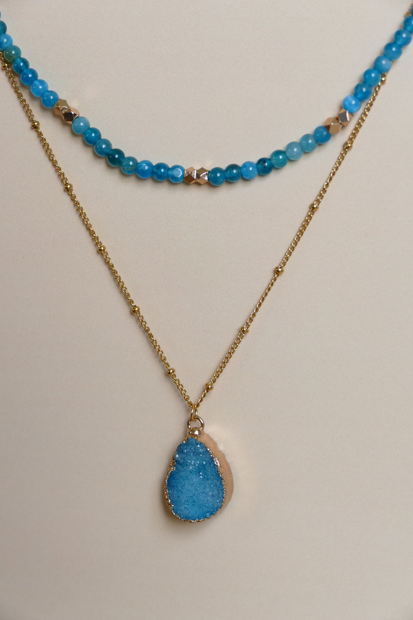 Blue Tiny Druzy Raw Crystal Diffusing Necklace