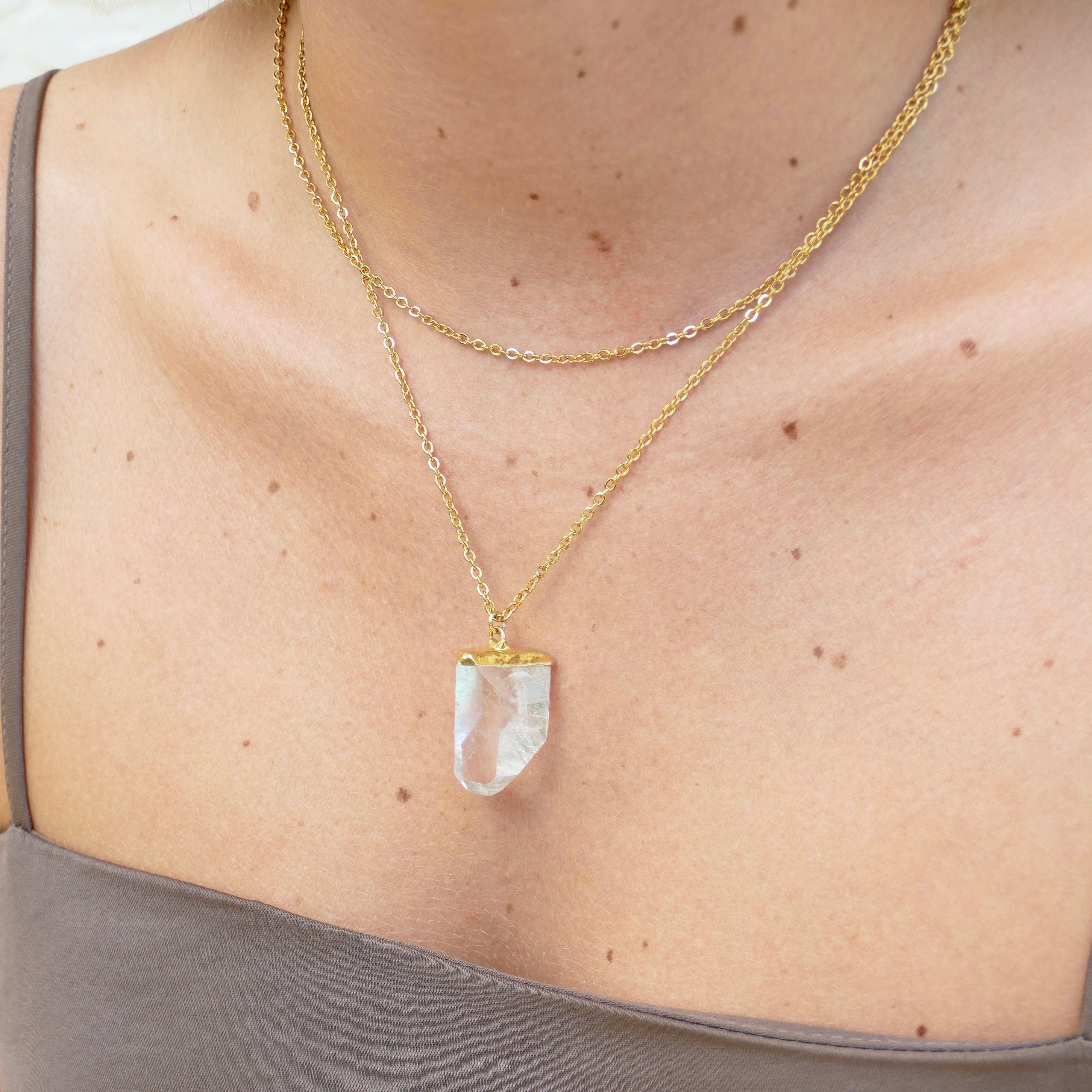 Real clear quartz necklace deals