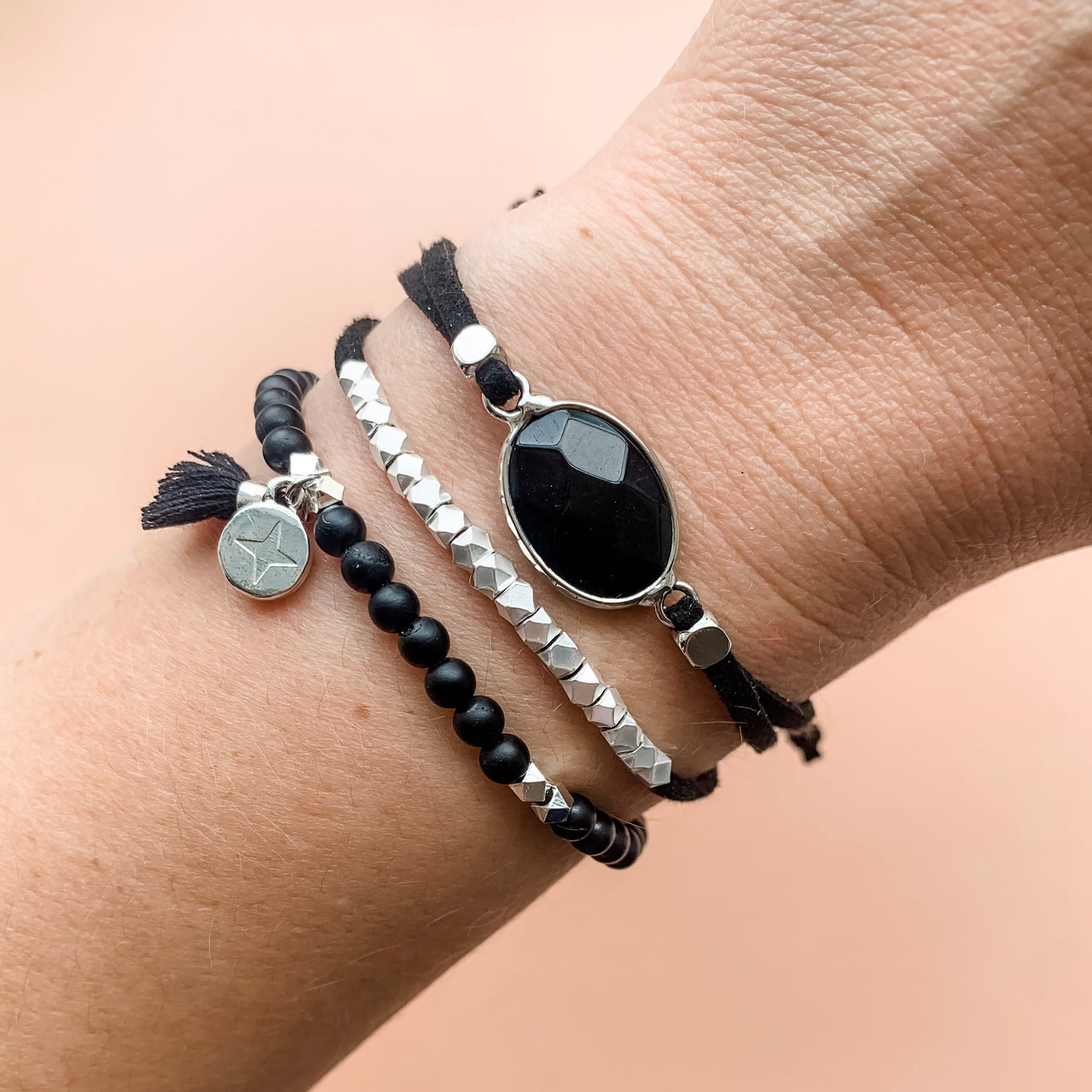 Black Onyx Crystal Slider Bracelet - Put on Love Designs