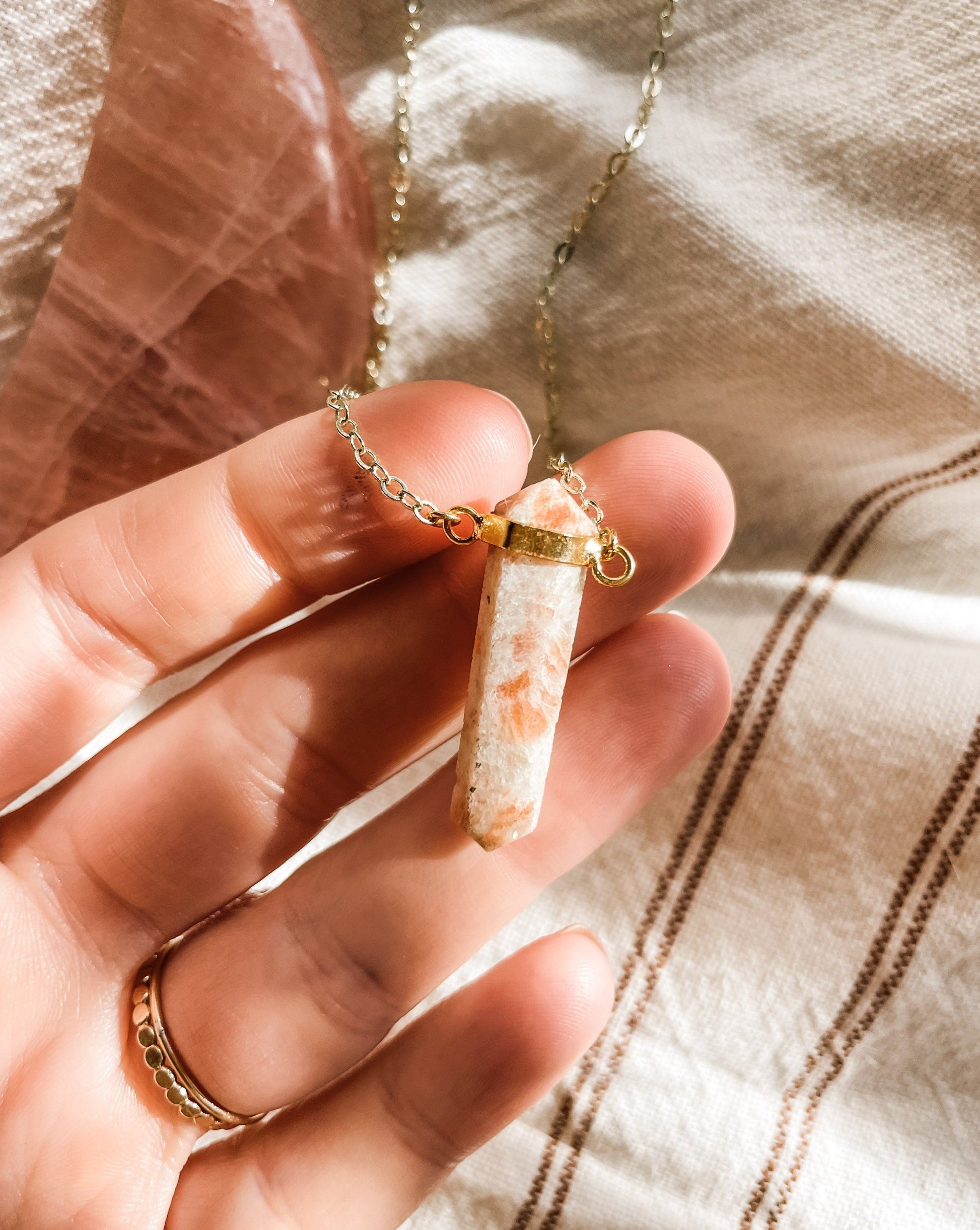 Sunstone Point Mid Length Gemstone Diffuser Necklace - Put on Love Designs