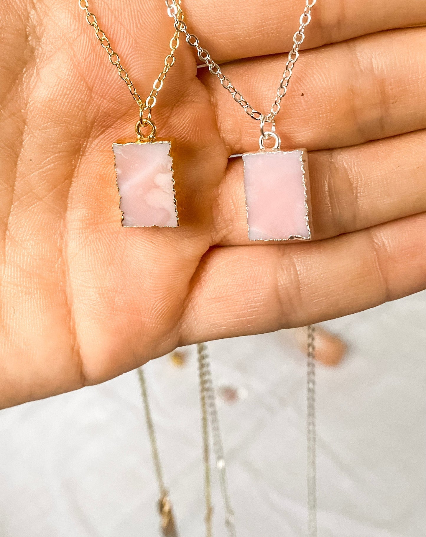 Crystal Charm Pink Opal Necklace - Put on Love Designs