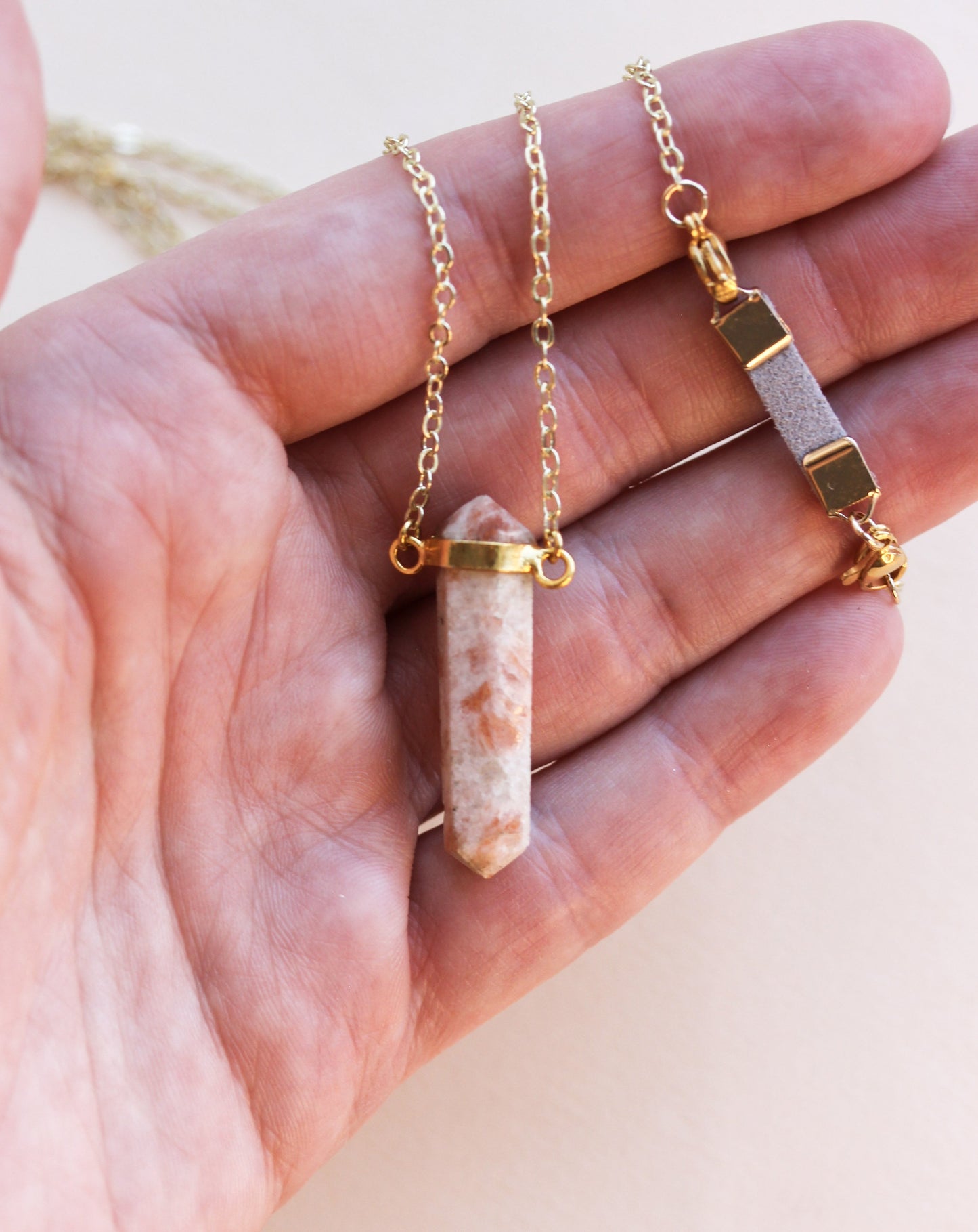 Sunstone Point Mid Length Gemstone Diffuser Necklace - Put on Love Designs