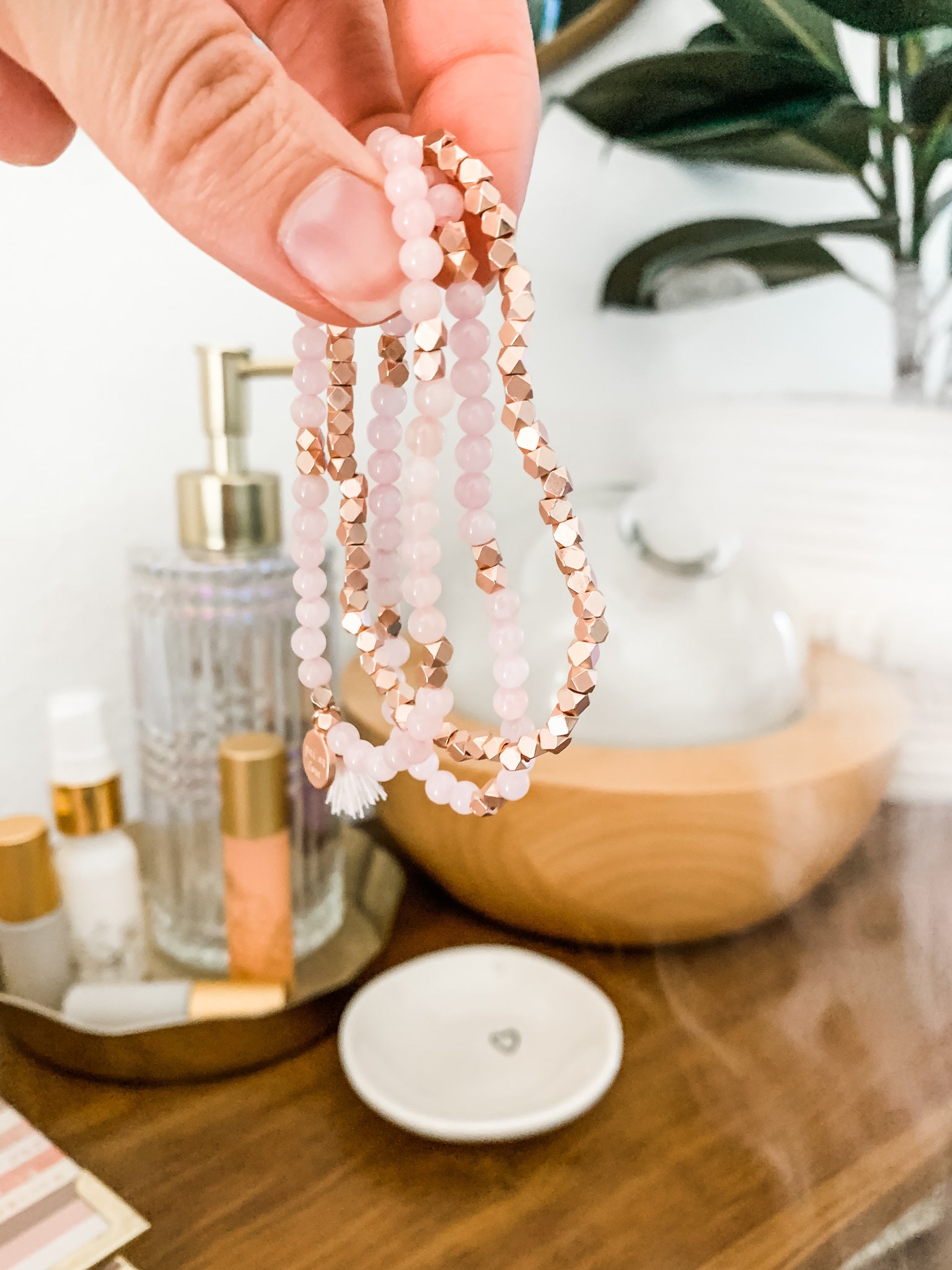 Matte Rose Quartz Gemstone Diffusing Bracelet - Put on Love Designs